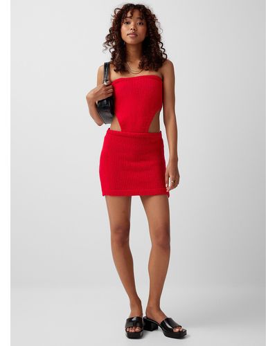 Lioness Cutout Tube Knit Dress - Red
