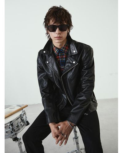 Sly & Co Genuine Leather Biker Jacket - Black