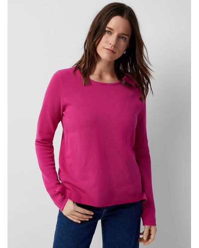 Fransa Textured Cotton Sweater - Pink