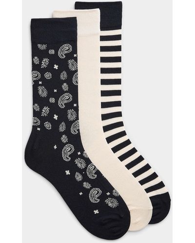 Le 31 Paisley And Striped Socks 3 - Black
