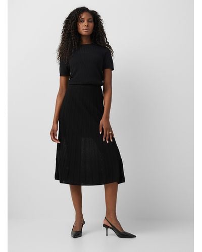 Contemporaine Pointelle Knit Midi Skirt - Black