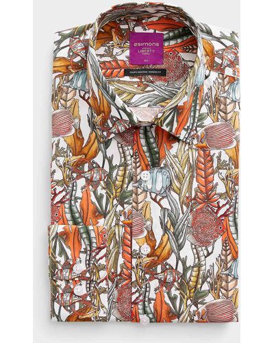 Le 31 Lush Vegetation Shirt Modern Fit Made With Liberty Fabric - Red