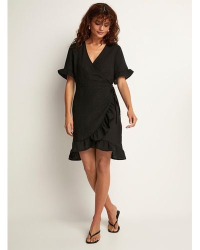 Vero Moda Ruffled Edging Wrap Dress - Black