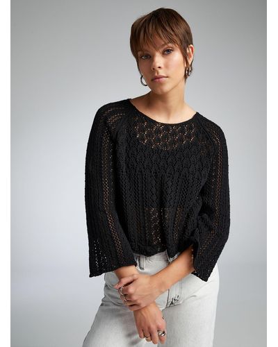ONLY Scalloped Edging Openwork Sweater - Black
