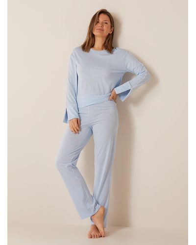 Benetton Plain Cotton And Viscose Pyjama Set - Blue