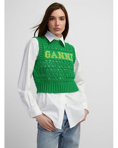 Ganni Logo Crocheted Jacket - Green