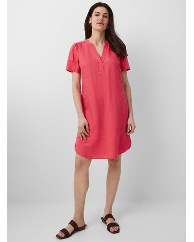 Part Two Aminase Slit Collar Pure Linen Dress - Red