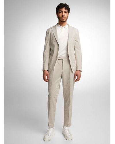 BOSS Pinstripes Seersucker Silk Suit - White