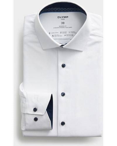 Olymp Jacquard Herringbone White Shirt Comfort Fit - Blue
