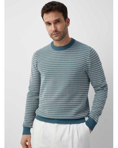 Le 31 Hatched Stripe Jacquard Sweater - Blue