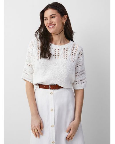 Splendid Cropped And Loose Openwork Sweater - White
