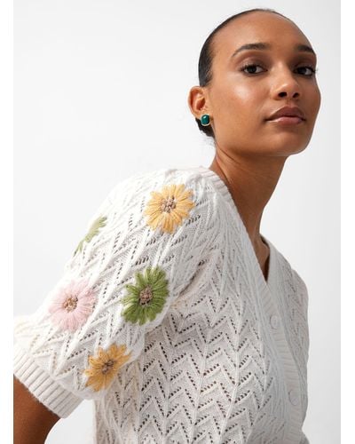 FRNCH Emilie Embroidered Flowers Openwork Cardigan - White