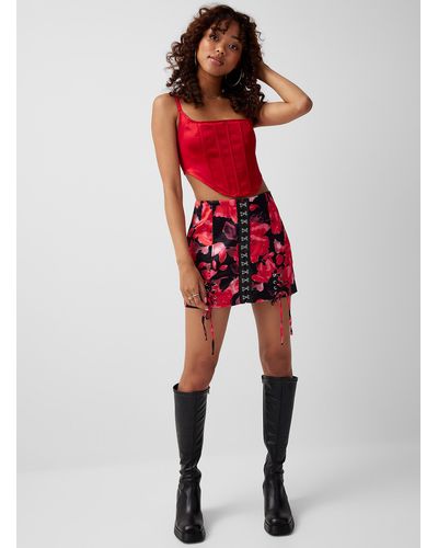 Lioness Satiny Red Flowers Skirt