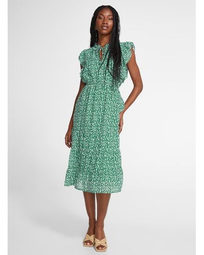 Icône Ruffled Floral Long Dress - Green