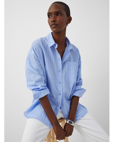 Fransa Pinstriped Oversized Shirt - Blue