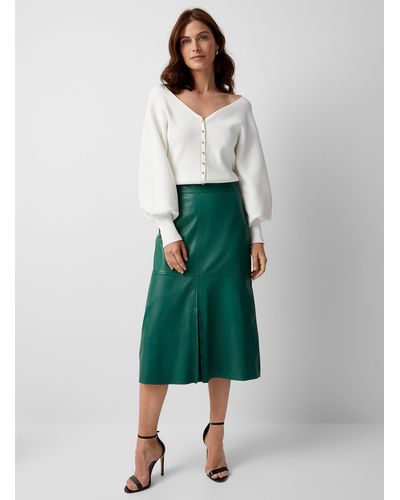 Iris Setlakwe Luxurious Leather Flared Midi Skirt - Green