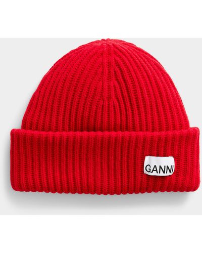 Ganni Red Logo Wool Tuque