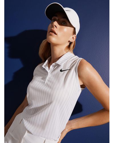 Nike Pinstripe Sleeveless Golf Polo - White