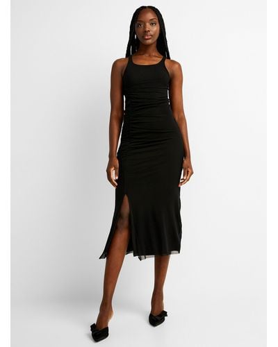 Fuzzi Tulle Ruched Dress - Black
