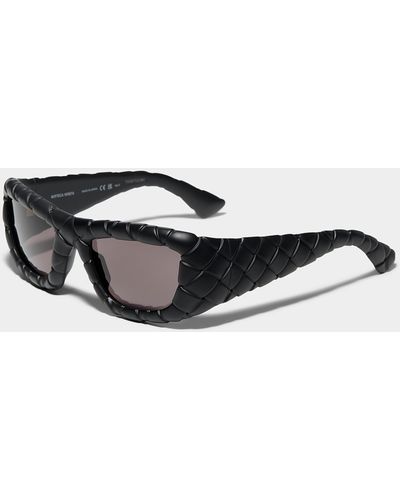 Bottega Veneta Intrecciato Rectangular Sunglasses - Black