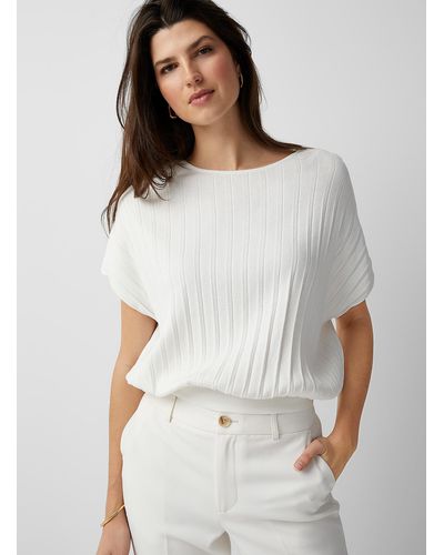 Contemporaine Sunray Pleated Loose Sweater - White