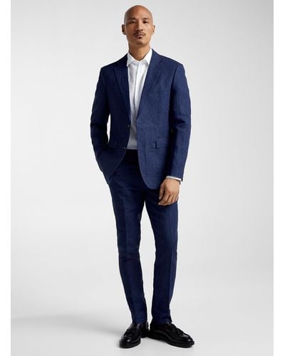 Le 31 Pure Organic Linen Chambray Pant Slim Fit - Blue