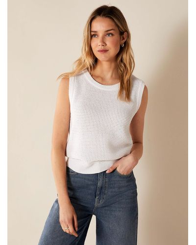 Contemporaine Textured Knit Cropped Sweater Vest - White