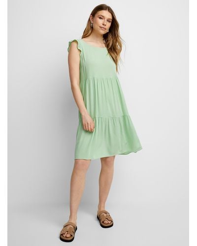 Ichi Wrinkled Chiffon Tiered Dress - Green