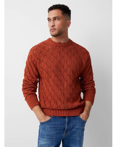 Le 31 Openwork Diamond Sweater - Red