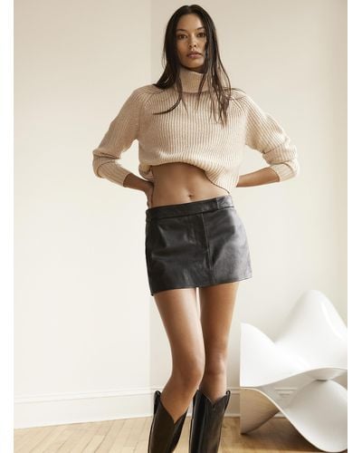 Lamarque Inaya Genuine Leather Micro Miniskirt - Natural