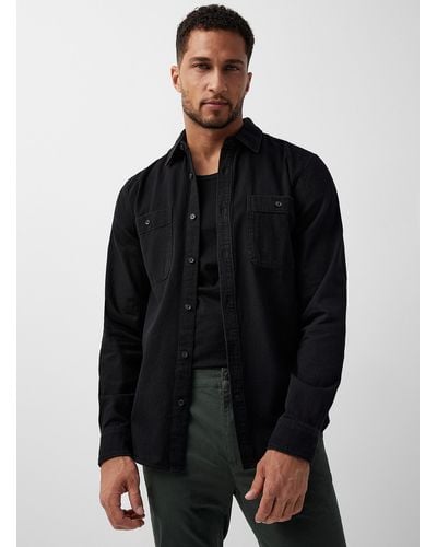 Le 31 Minimalist Denim Shirt Modern Fit - Black