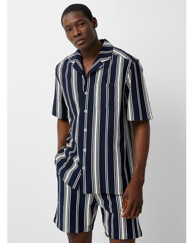 Le 31 Striped Piqué Camp Shirt Comfort Fit - Blue