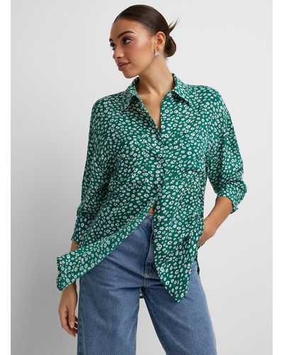 Icône Loose Crinkled Texture Printed Shirt - Green
