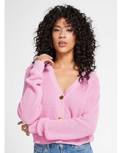 Icône Golden Buttons Ribbed Cardigan - Pink