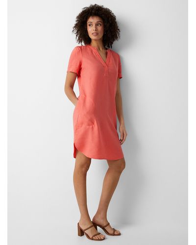 Part Two Coral Pink Pure Linen Dress - Red