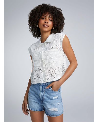 Noisy May Buttoned Openwork Sweater Vest - White
