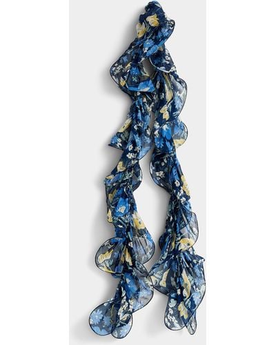 Ralph Lauren Flower And Ruffle Narrow Scarf - Blue