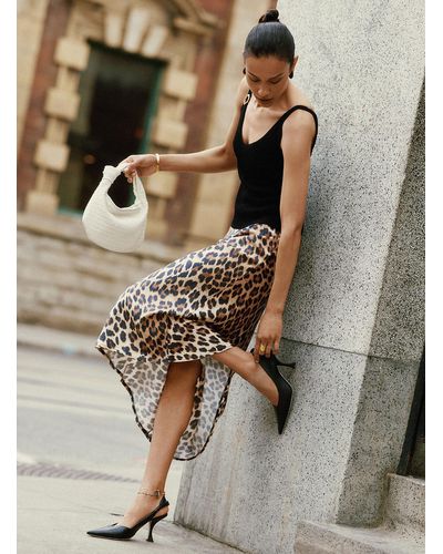 Contemporaine Silky Leopard Midi Skirt - Brown