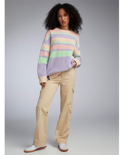Notice The Reckless Pastel Stripes Loose Sweater - Gray