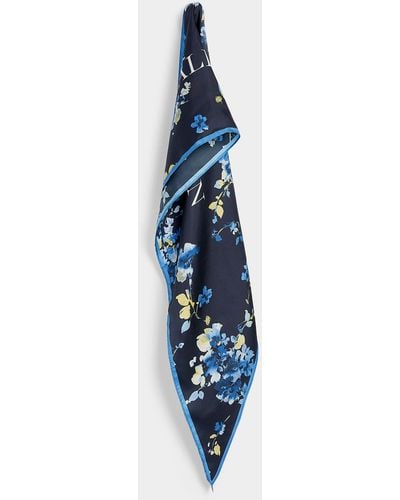 Ralph Lauren Signature Flower Pure Silk Lightweight Scarf - Blue