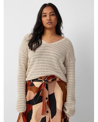 Contemporaine Openwork Twisted Cable Cropped Sweater - Brown