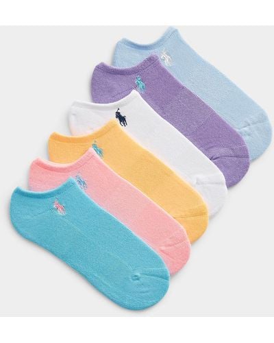 Polo Ralph Lauren Embroidered Logo Pastel Ped Socks Set Of 6 Pairs - Blue