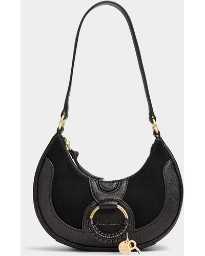 See By Chloé Hana Half Moon Leather And Suede Hobo Bag - Black