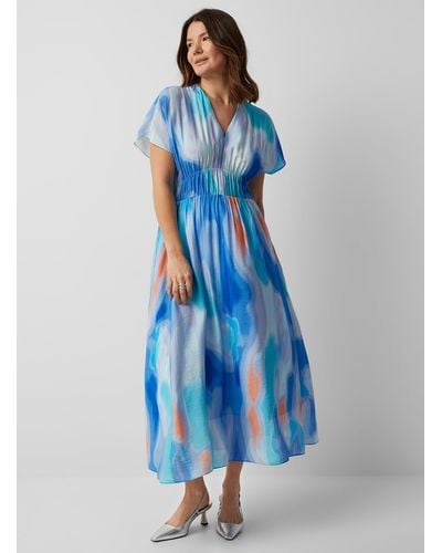 Inwear Jallie Aquatic Mirage Ruched Waist Dress - Blue