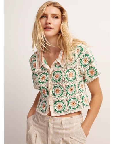Icône Shirt Collar Crocheted Boxy - Green
