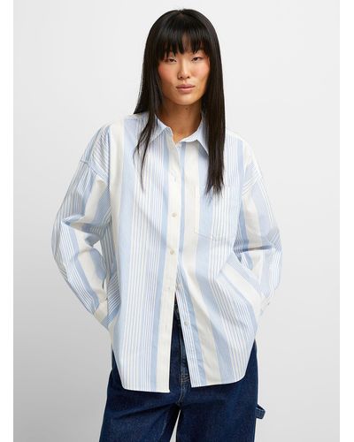 JJXX Organic Cotton Pinstripes Loose Shirt - White