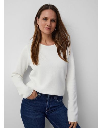Fransa Textured Cotton Sweater - White