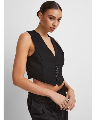 Icône Touch Of Linen Cropped Vest - Black