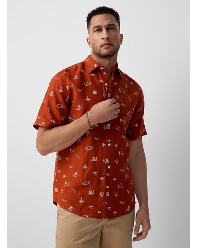 Le 31 Patterned Organic Linen Shirt Modern Fit - Red