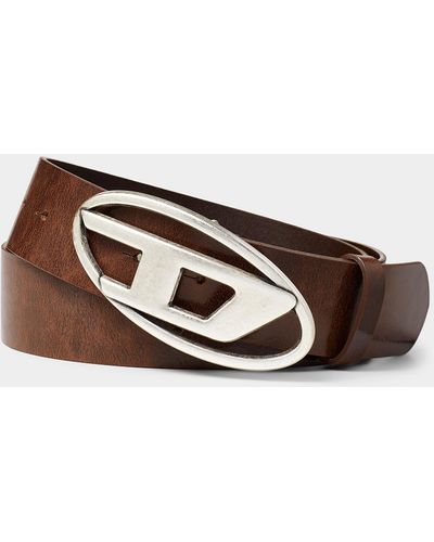 DIESEL Large Metallic Logo Belt - Brown
